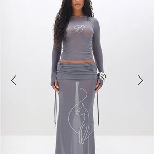 SOLD 
Ruched Mesh Maxi Skirt with Rhinestone